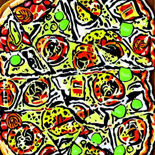 Prompt: pizza monk magic chunk fluro print and jungle funk lucid eyes dragon flies synthesized to end all lies