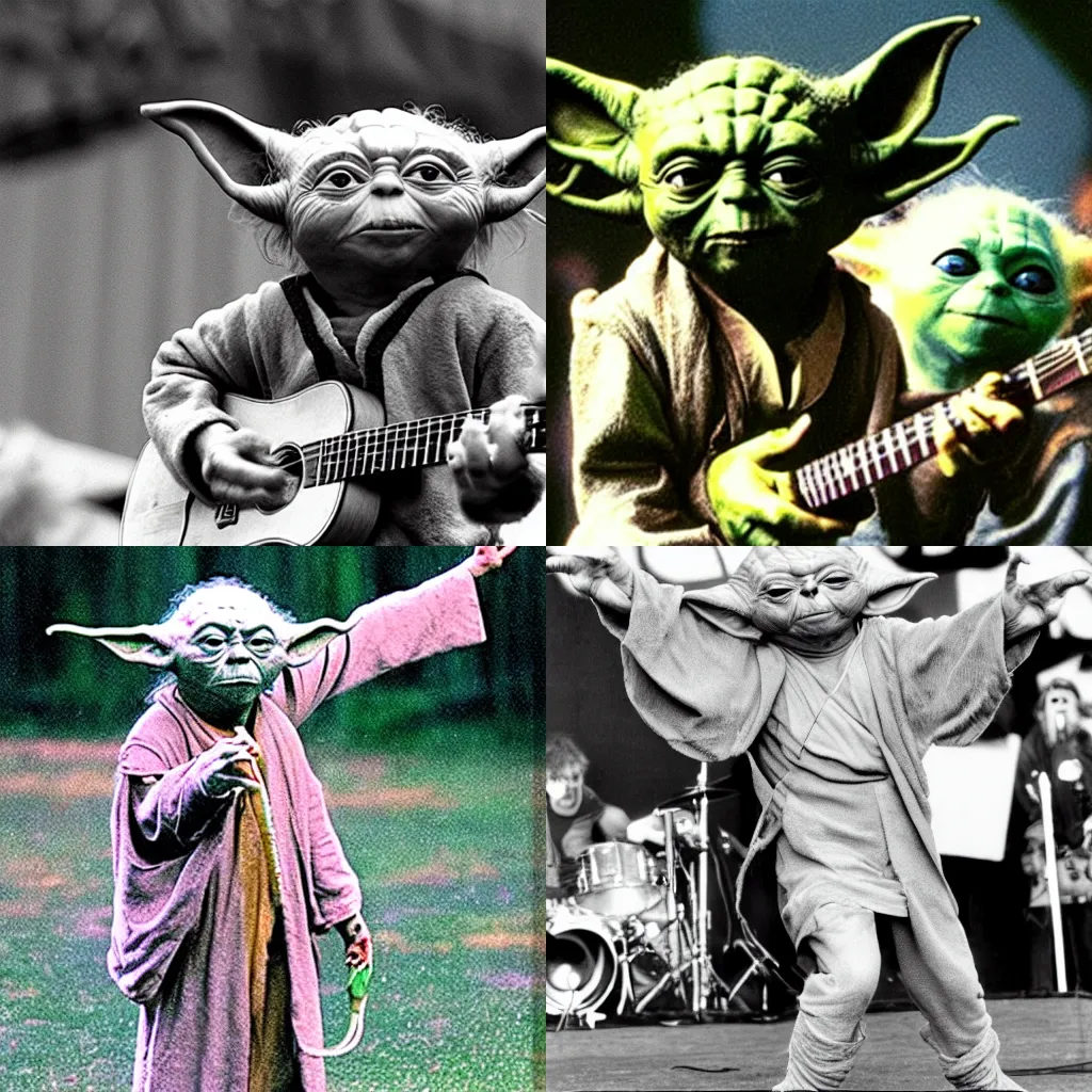 Image similar to yoda performing at woodstock