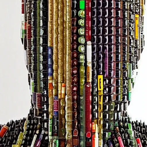 Image similar to natalie portman sculpture made out of wine bottles