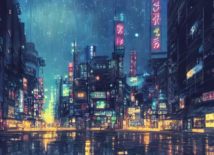 Prompt: beautiful anime landscape of tokyo at night by makoto shinkai