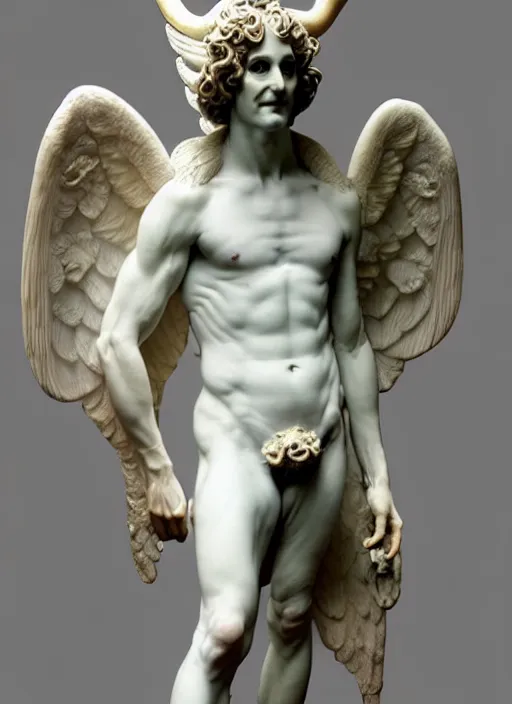 Prompt: art nouveau marble statue of tom ellis ( lucifer ) as a winged demon