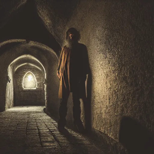 Prompt: Spanish Wizard in the attic, dark, shadows, night, 8k Photography