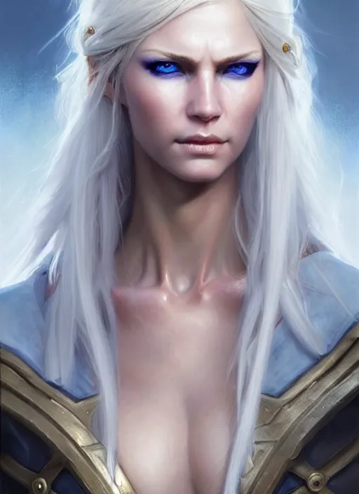 Image similar to a _ fantasy _ style _ portrait _ painting _ of white female paladin with blonde hair and blue eyes, scar under left eye, holy oil _ painting _ unreal _ 5 _ daz. _ rpg _ portrait _ extremely _ detailed _ artgerm _ greg _ rutkowski _ greg