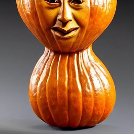 Prompt: a [ gourd ] carved shaped to look like ( amber heard face ) hybrid intercross