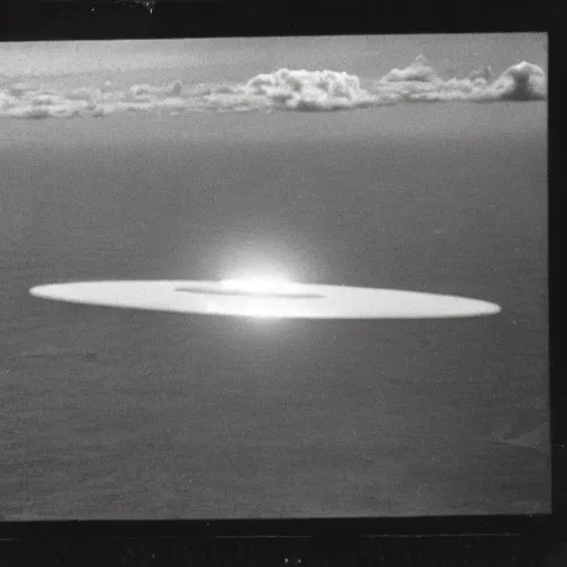 Image similar to a picture of an ufo above navy in the war, black and white, 1 9 4 0's