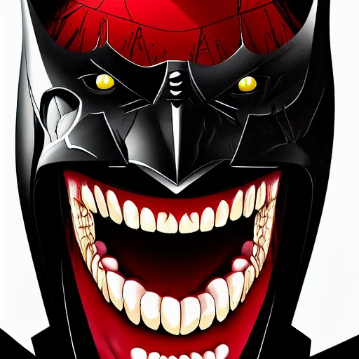 Prompt: the batman who laughs, hyper detailed masterpiece, digital art painting, surrealisme aesthetic,