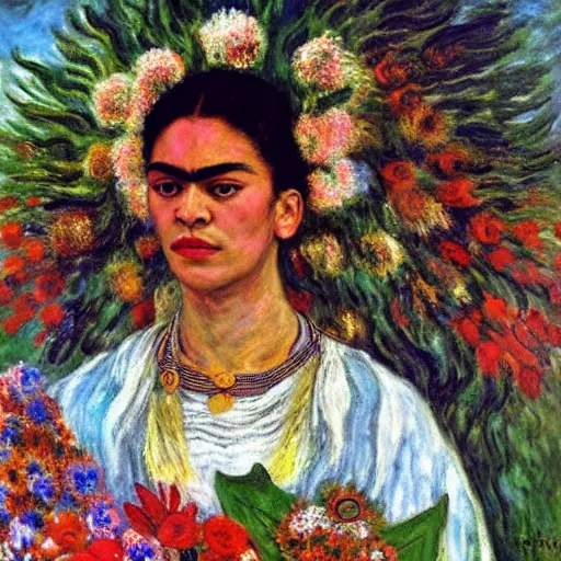 Image similar to midsommar god of sun by claude monet, frida kahlo