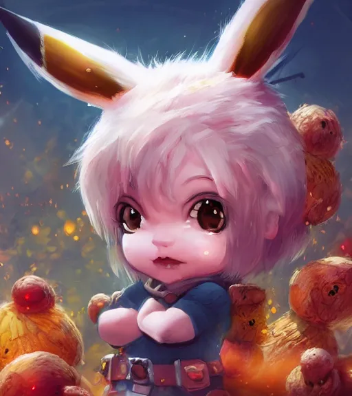 Prompt: an epic fantasy comic book style portrait painting of an extremely cute and adorable chibi pikachu trapped, unreal 5, daz, hyperrealistic, octane render, cosplay, rpg portrait, dynamic lighting, intricate detail, harvest fall vibrancy, cinematic