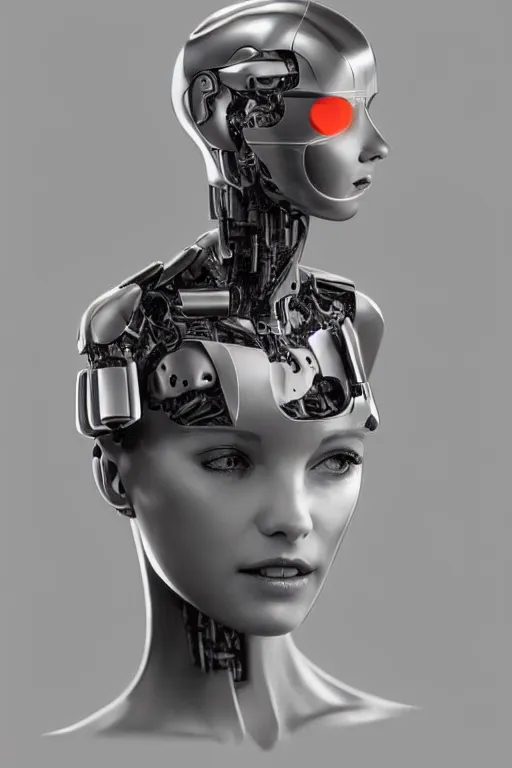 Prompt: robot with human face, female head, woman human face, human face realistic, human head, cyborg frame concept, cyborg by ales-kotnik, sci-fi android female