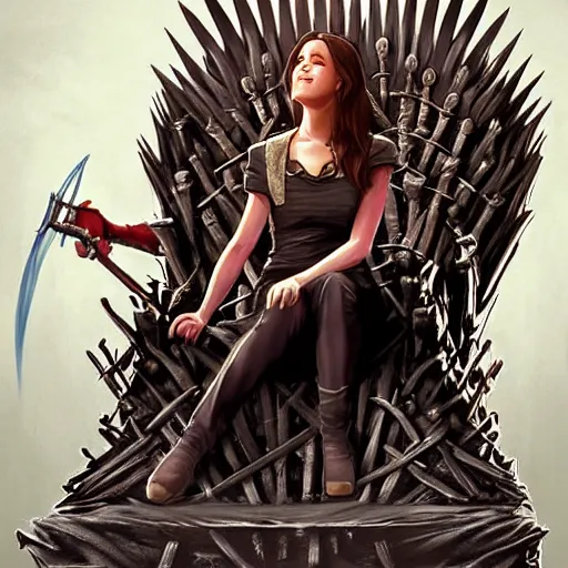 Prompt: lorelei gilmore on sitting on the iron throne, by artgerm, greg rutkowski, and anna podedworna, artstation