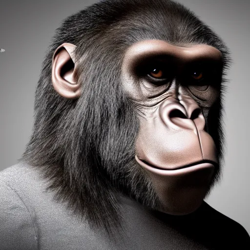 Image similar to stylish humanoid ape in modern clothes, portrait in profile,