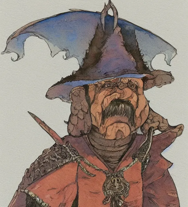Prompt: a watercolor ink painting of an anthropomorphic dog wizard / knight in the style of jean giraud in the style of moebius trending on artstation deviantart pinterest detailed realistic hd 8 k high resolution
