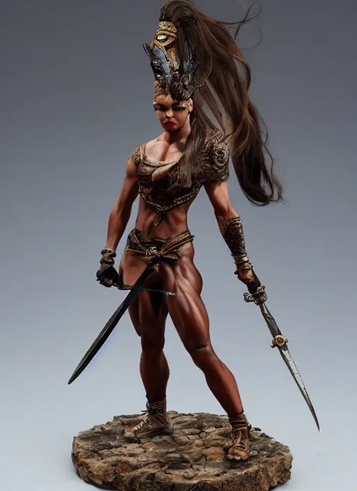 Prompt: Images on the sales website, eBay, Full body, miniature of a very muscular female warrior,