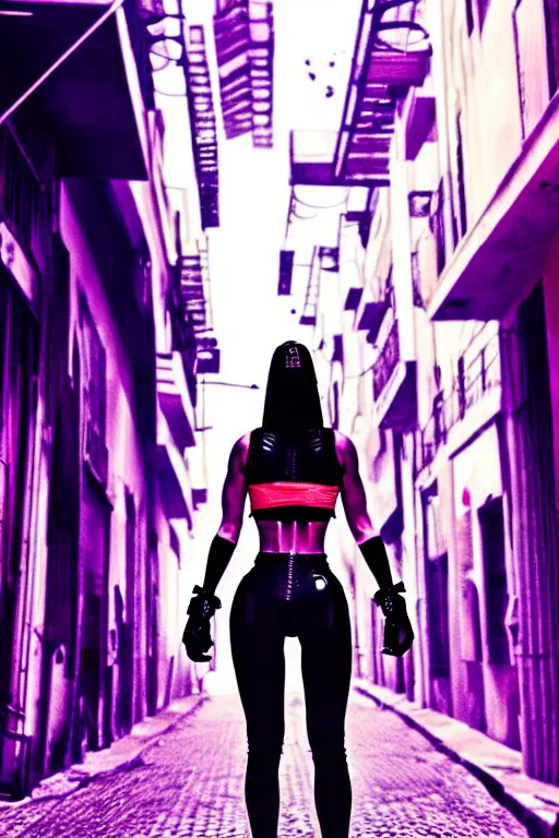 Image similar to buenos aires argentina cyberpunk strong girl sweating, digital sci - fi streets night, soft instagram fantasy art