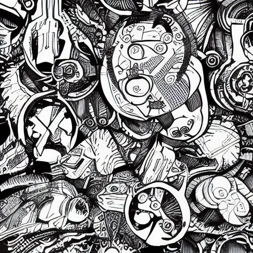 Image similar to scifi panel textures, by jack kirby, flat, vector, seamless, organic ink, black and white only