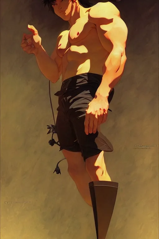 Image similar to attractive male, character design, dynamic lighting, by studio ghibli, painting by gaston bussiere, craig mullins, j. c. leyendecker, tom of finland