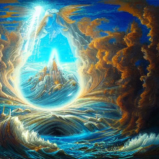 Image similar to highly detailed painting of atlantis opening a portal to another dimension,