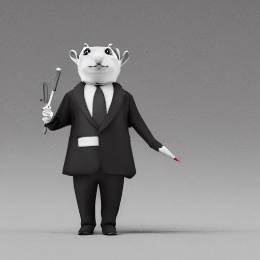 Image similar to a cute marmot in a tuxedo while holding a pencil, digital art, 3 d artistic render, octane, blender, cartoon, shadows, lighting