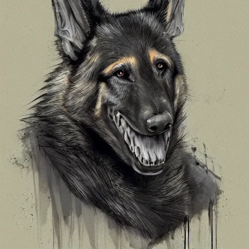 Image similar to a wounded humanoid german shepherd beast - man in military style, sitting on the bed, highly detailed portrait, digital painting, artstation, concept art, smooth, sharp foccus ilustration, artstation