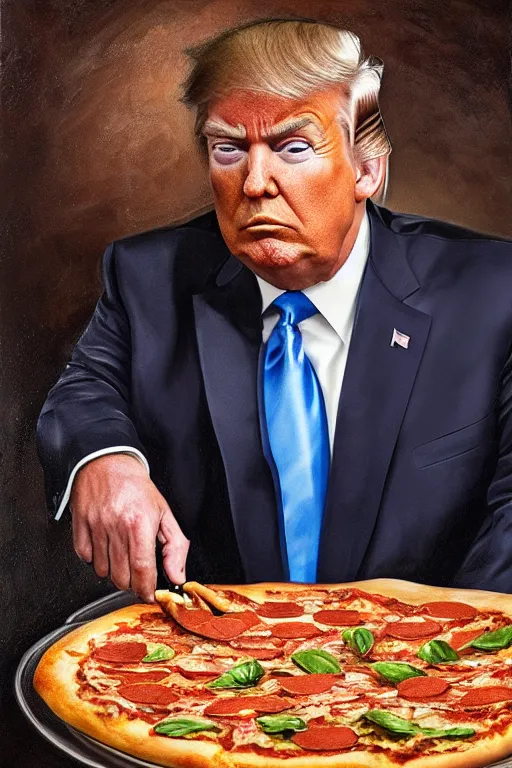 Prompt: trump making a pizza oil on canvas, intricate, portrait, 8 k highly professionally detailed, hdr, cgsociety
