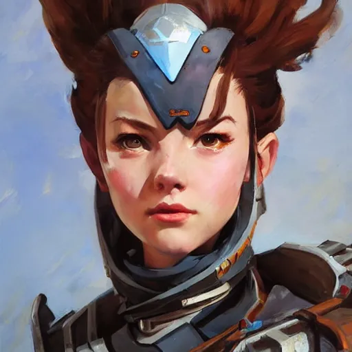 Image similar to greg manchess portrait painting of armored aloy as overwatch character, medium shot, asymmetrical, profile picture, organic painting, sunny day, matte painting, bold shapes, hard edges, street art, trending on artstation, by huang guangjian and gil elvgren and sachin teng