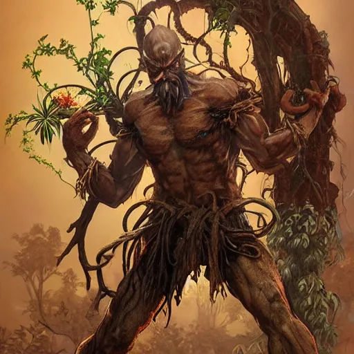 Prompt: treebeard as dhalsim from street fighter, 4 k, ultra realistic, detailed focused art by artgerm and greg rutkowski and alphonse mucha