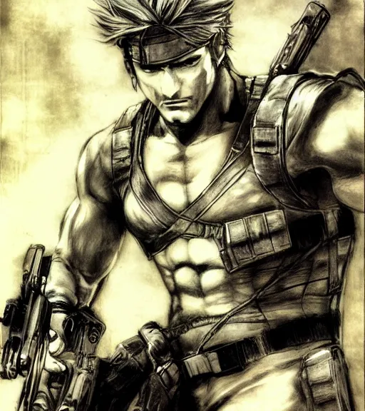 Prompt: solid snake by yoshitaka amano, concept art, final fantasy