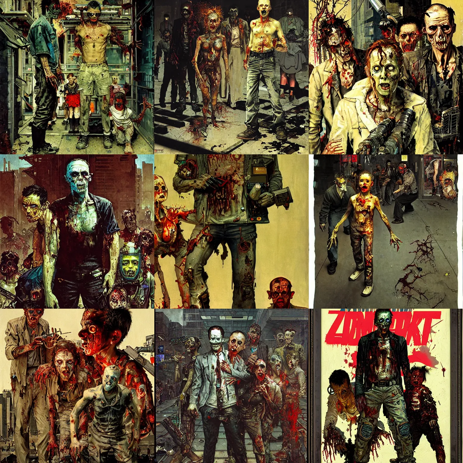 Prompt: A cyberpunk zombie apocalypse painted by Norman Rockwell