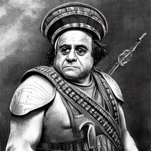 Prompt: portrait of danny devito as a roman officer in the punic wars