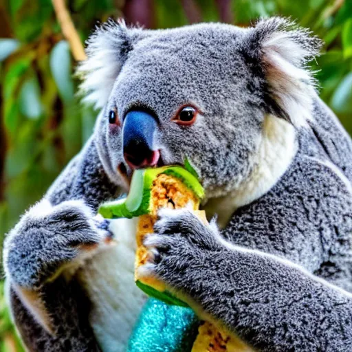 Image similar to koala eating tacos