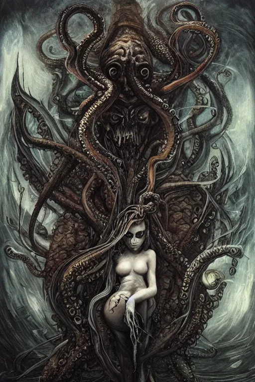 Prompt: life and death mixing, demonic wings, octopus tentacles, fireflies, hyperdetailed, 4 k, trending on artstation, dark and gloomy, demonic, cinematic, artgerm, h. r. giger, francis bacon, gustave moreau, luis royo