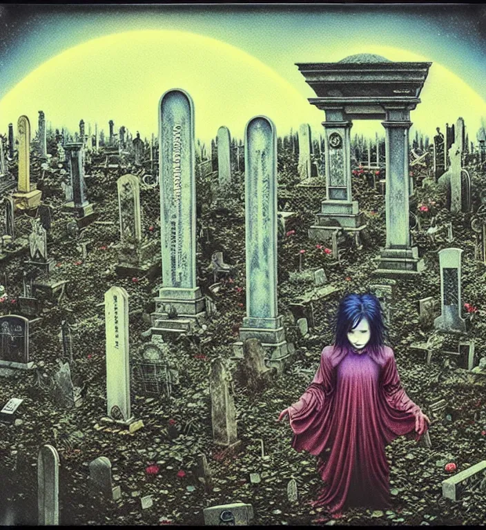 Prompt: a polaroid of a UFO over a abandoned cemetery from 90s by Laurie Lipton, grainy film kodak, by Ayami Kojima, Mark Brooks, rich deep colors. Beksinski painting, part by Adrian Ghenie and Gerhard Richter. art by Takato Yamamoto. masterpiece