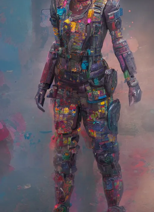 Prompt: detailed full body concept art illustration colorful oil painting of a dystopian female in full intricate clothing, ultra detailed, digital art, octane render, 4K, dystopian, micro details, hyper realistic