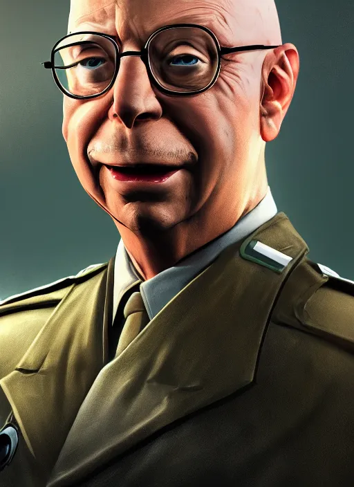 Image similar to an epic fantasy comic book style portrait painting of Klaus Schwab dressed as a Nazi, unreal 5, DAZ, hyper realistic, octane render, dynamic lighting