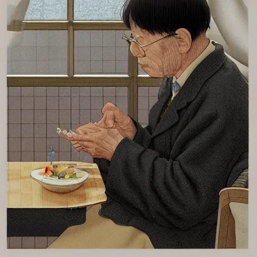 Image similar to very elderly couple tenderly feeding each other eating crayons tenderly feeding each other crayons, in the style of kawase hasui james jean, artstation trending, 8 k, 3 d render, photorealistic, volumetric lighting caustics, black and white, detailed af