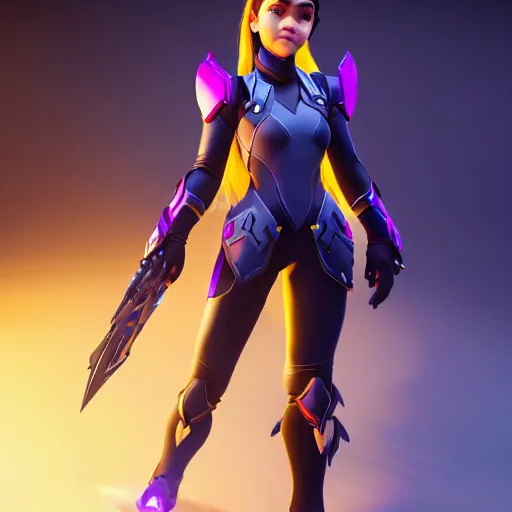 Prompt: a young girl with the appearance and armor of widowmaker from overwatch, design, octane render, 4 k, ingame shot
