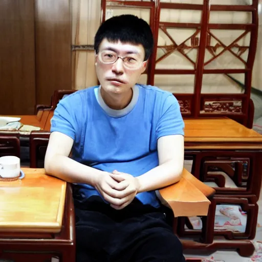 Prompt: a chinese man in front of a table, typing keyboard