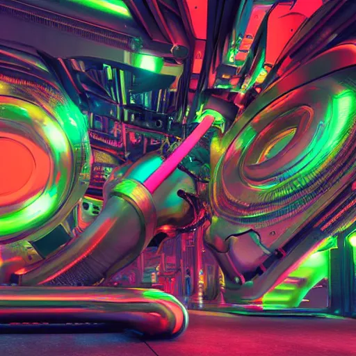 Prompt: album art, tripmachine, album is called tripmachine, photo of a huge futuristic dieselpunk machinery inside a computer, 8 k, fluorescent colors, halluzinogenic, multicolored, exaggerated detailed, front shot, 3 d render, octane