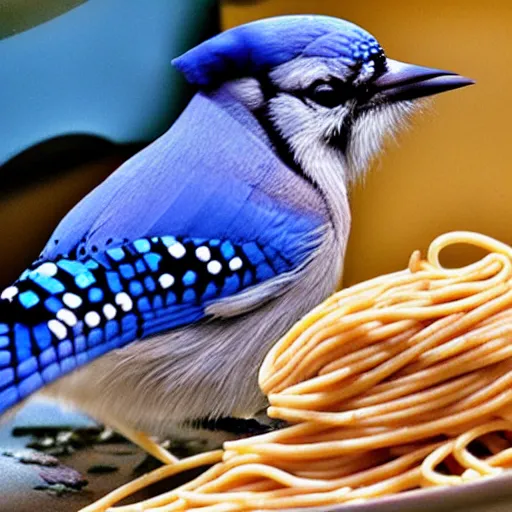 Image similar to bluejay eating spaghetti