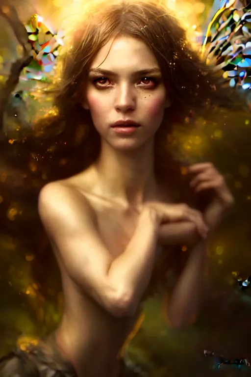 Image similar to cinematic shot of an epic portrait of a fairy dressed in military clothes, shiny skin, beautiful eyes, beautiful, small details, night setting, realistic poster with volumetric light from craig mallism, artgerm, jeremy lipkin and michael garmash, unreal engine, radiant light, detailed and complex environment, digital art, trends at art station, a masterpiece