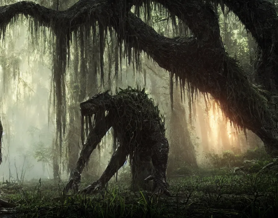 Image similar to swamp monster, realistic, beautiful texture, beautiful graphics, fantasy artwork, very beautiful scenery, hd, hdr, ue 5, ue 6, unreal engine 5, cinematic 4 k wallpaper, 8 k, ultra detailed