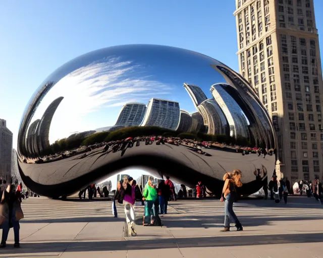 Prompt: the bean in chicago but it's a portal to space