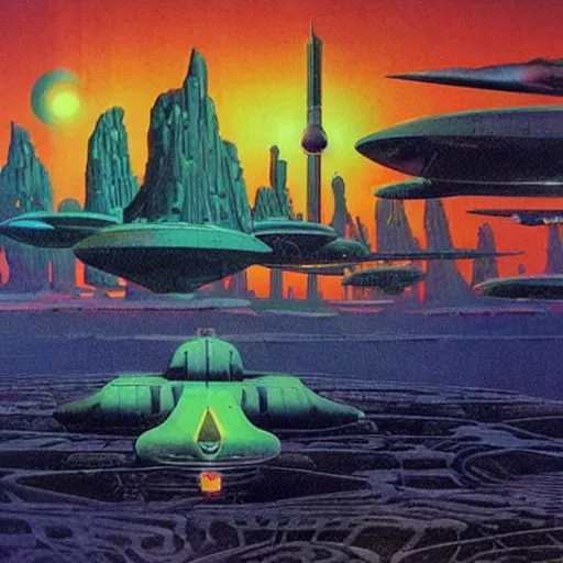 Prompt: retro futurism, solarpunk, artwork by roger dean, by dean ellis