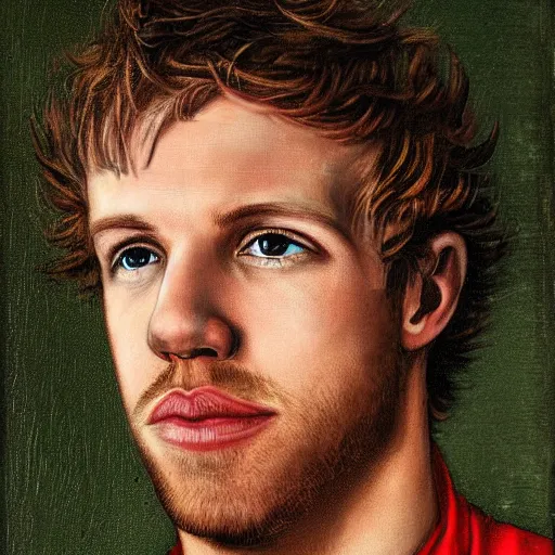 Prompt: Medieval portrait of Sebastian Vettel Formula 1 driver