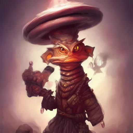 Prompt: Gekko in a wizards hat and robe cover art, ultra wide lens shot , tiny, small, rage, short, cute and adorable, scary, brutal, pretty, beautiful, DnD character art portrait, matte fantasy painting, DeviantArt Artstation, by Jason Felix by Steve Argyle by Tyler Jacobson by Peter Mohrbacher, cinematic lighting