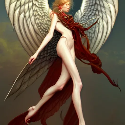 Image similar to Winged girl angel, fantasy, intricate, elegant, highly detailed, digital painting, artstation, concept art, smooth, sharp focus, illustration, art by John Collier and Wenqing Yan and Albert Aublet