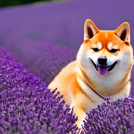 Prompt: A group of Shiba Inus in Purple Lavender field, 8k UHD, Nature photography, high detail, High quality, stunning lighting, beautiful lighting,