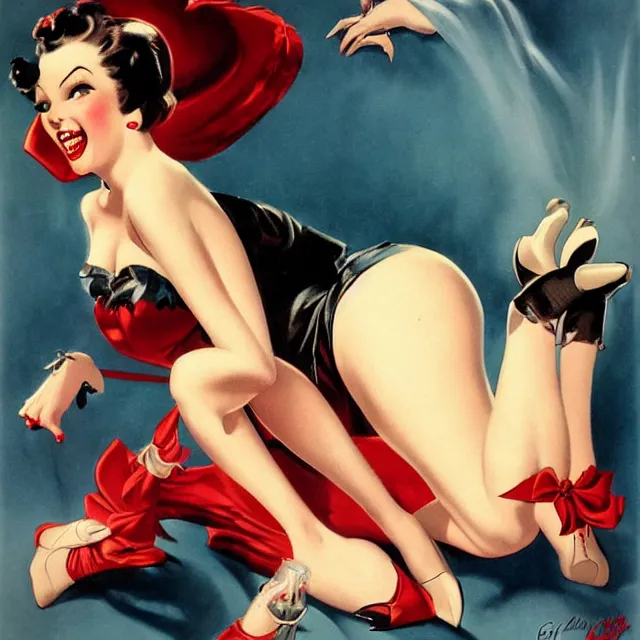 Prompt: pin - up poster of a vampire woman by gil elvgren