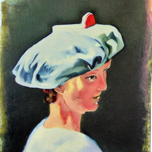 Prompt: vintage beautiful painting of a nurse hat in an asylum in marry cassat style