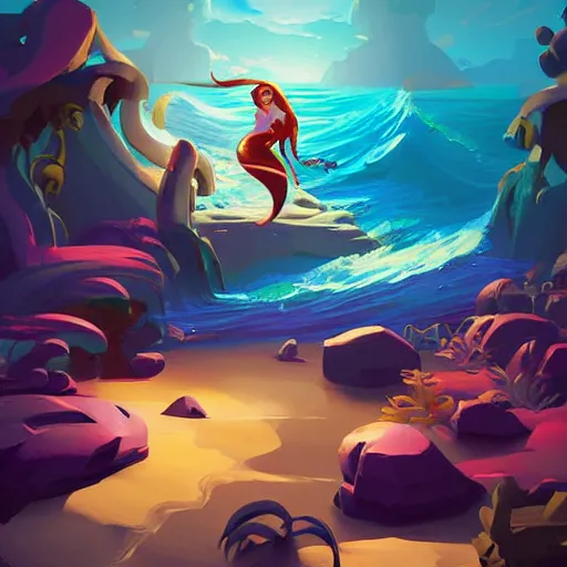 Image similar to painting mermaid treasure on sea of thieves game avatar hero smooth face median photoshop filter cutout vector, behance hd by jesper ejsing, by rhads, makoto shinkai and lois van baarle, ilya kuvshinov, rossdraws global illumination